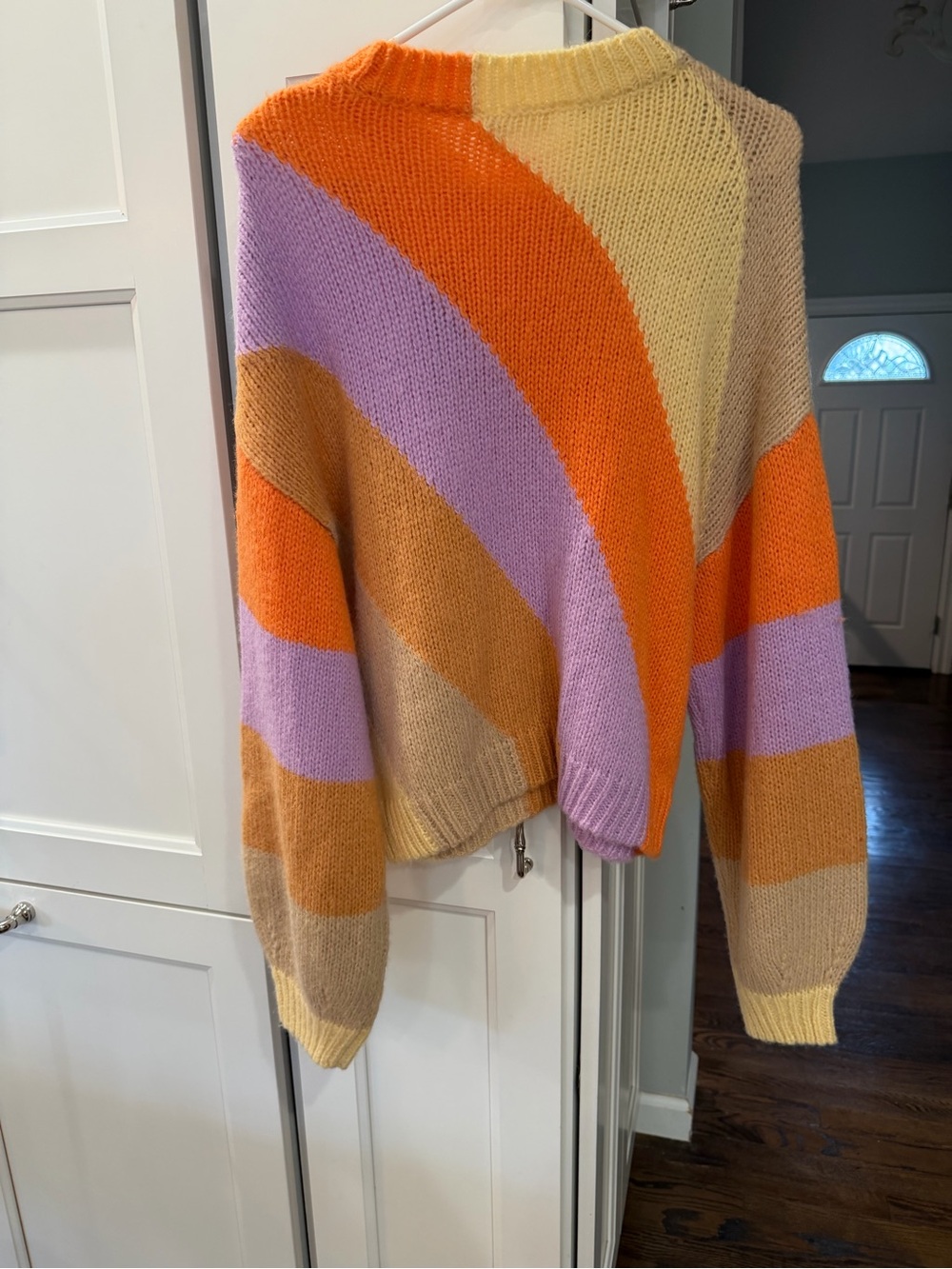 STINE GOYA Colorblock Crewneck Sweater in Orange, Lavender, Tan, Cream